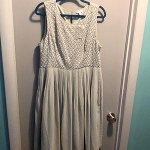 Grey and silver embroidered and pleated dress